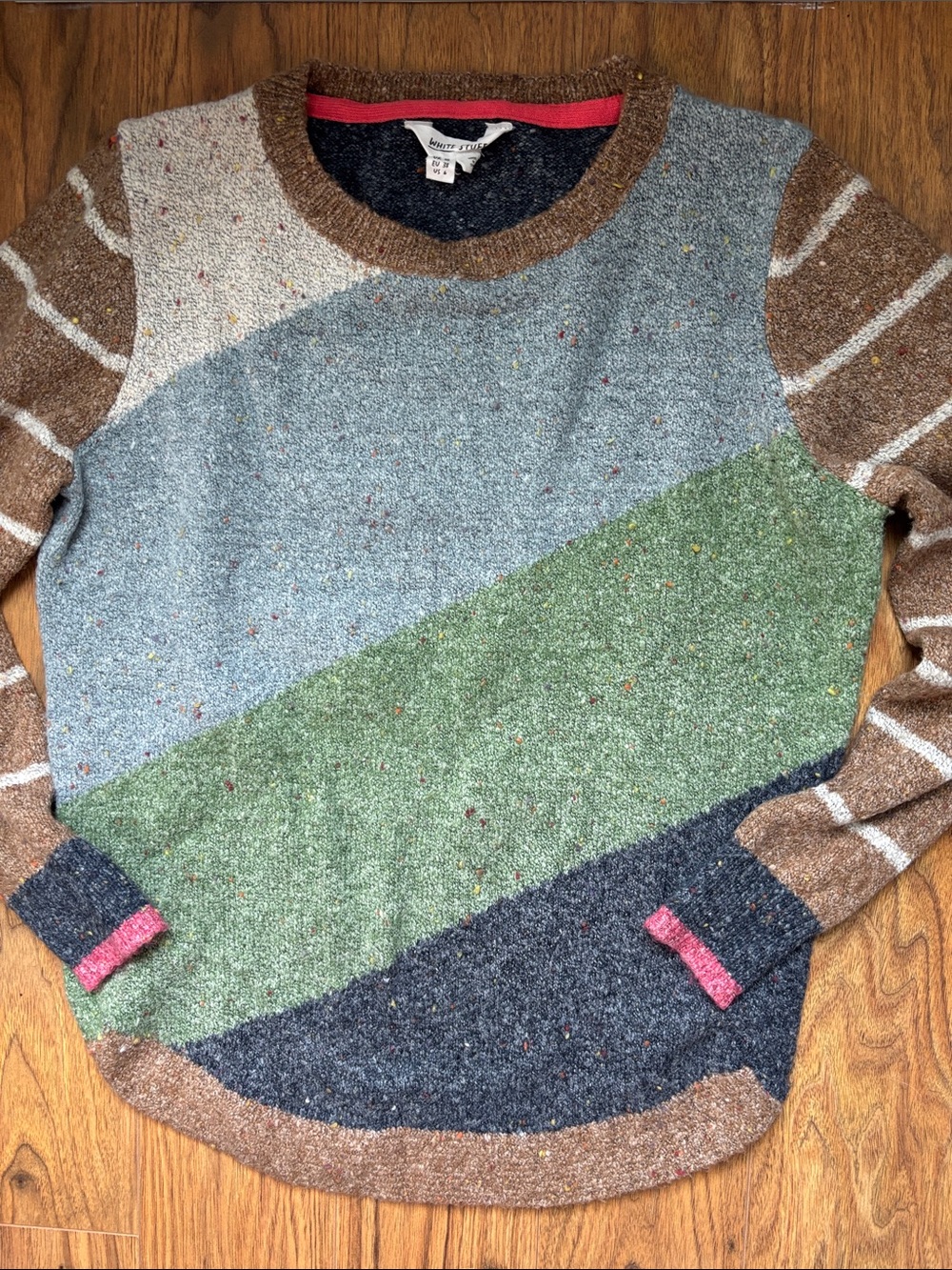 White Stuff Multicolor Diagonal Block Knit Sweater Sz US 6
